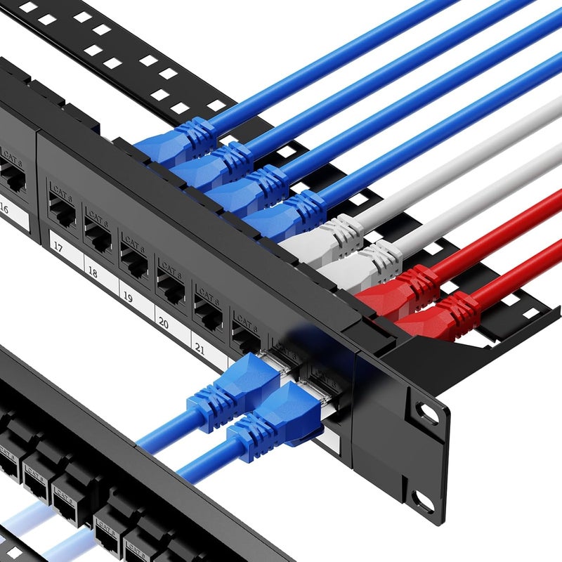 CableGeeker لوحة توصيل Cat6 24 منفذ مع كاستان داخلي، دعم Ethernet 10G، لوحة توصيل شبكة UTP 19 بوصة مع شريط خلفي قابل للإزالة، متوافقة مع Cat6 و Cat5e و Cat5 لتوصيلات الرف - Image 1